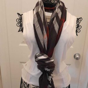 Octavia Amare Plaid Oblong Scarf- Dark Grey, White & Red